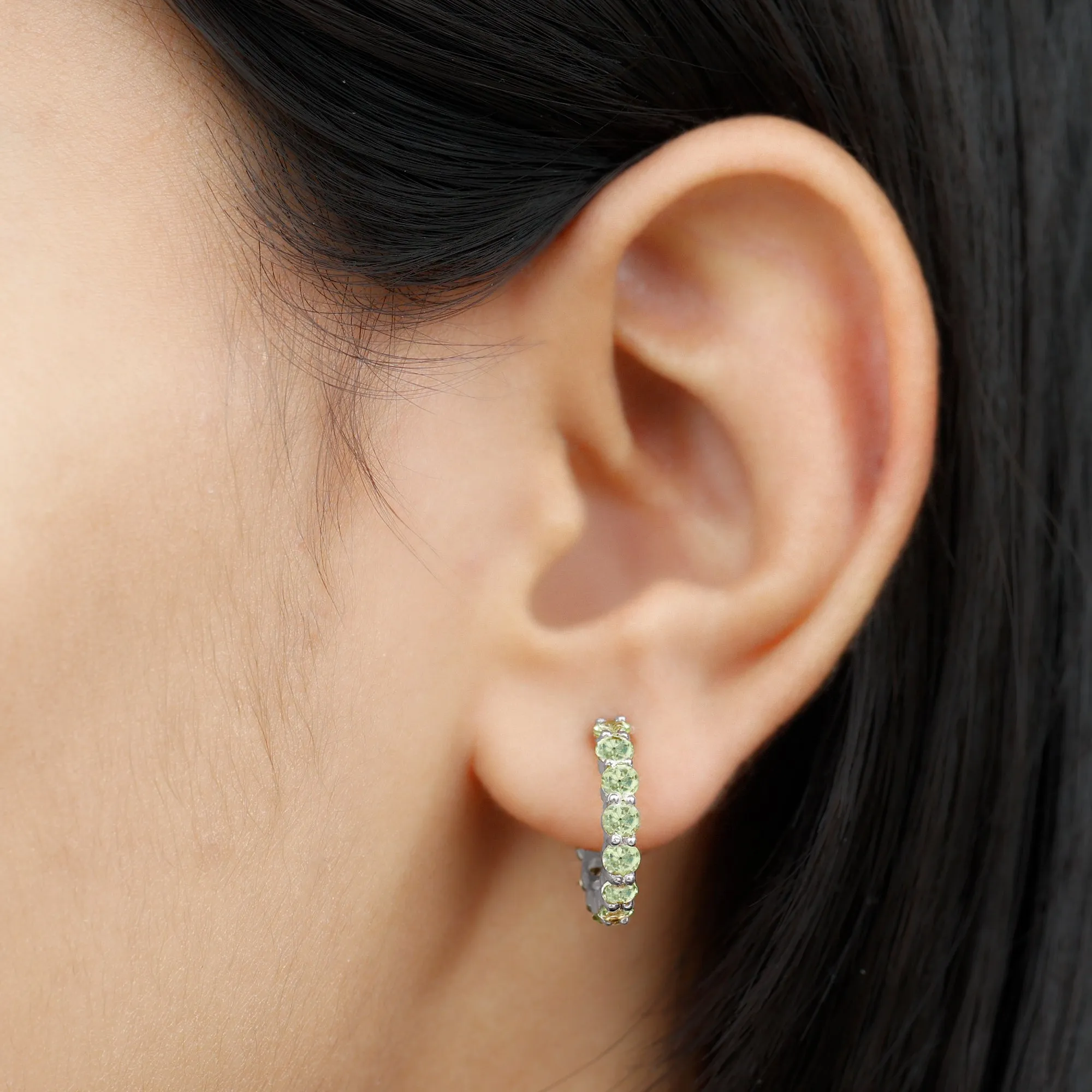 3 CT Round Shape Peridot J Hoop Earrings For Women