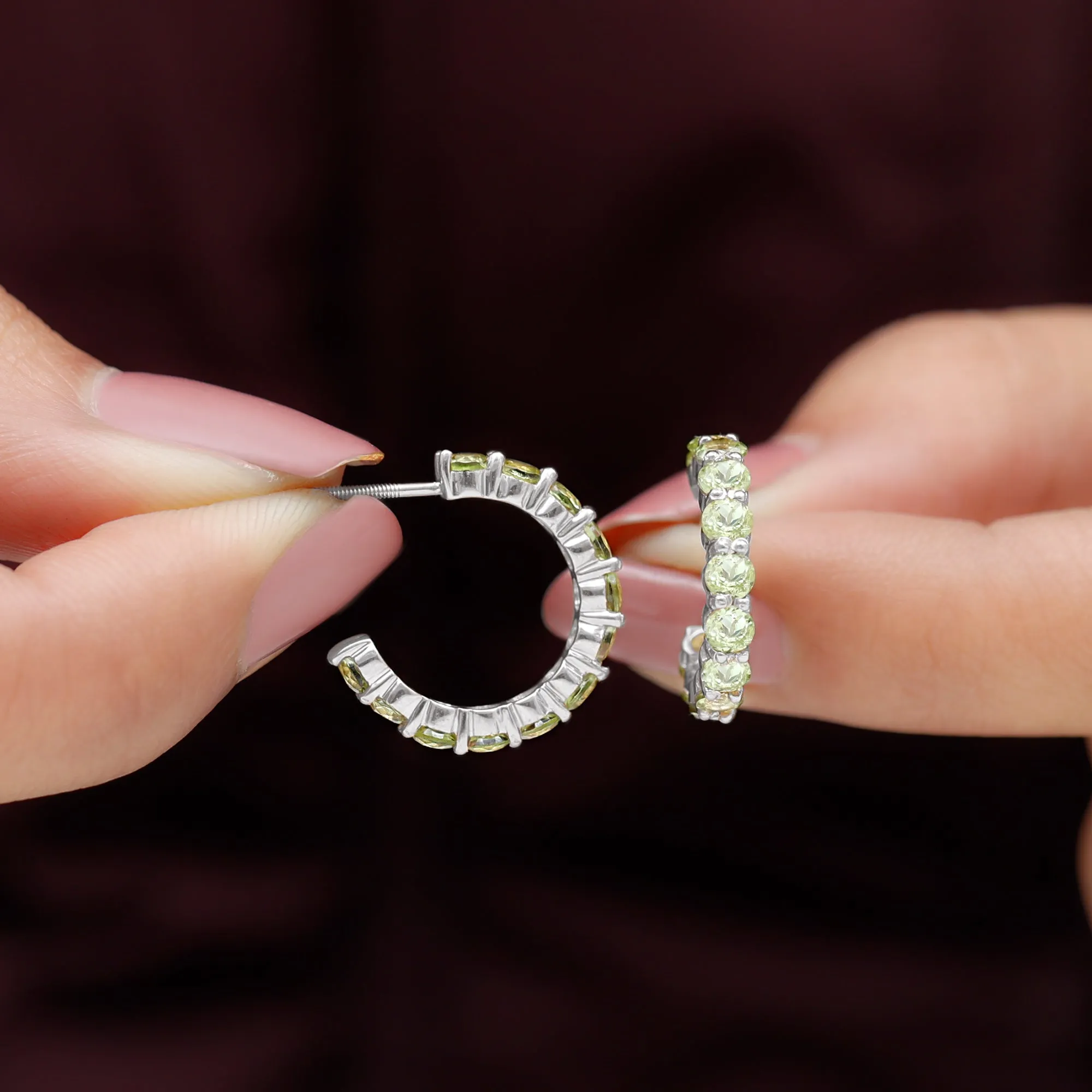 3 CT Round Shape Peridot J Hoop Earrings For Women