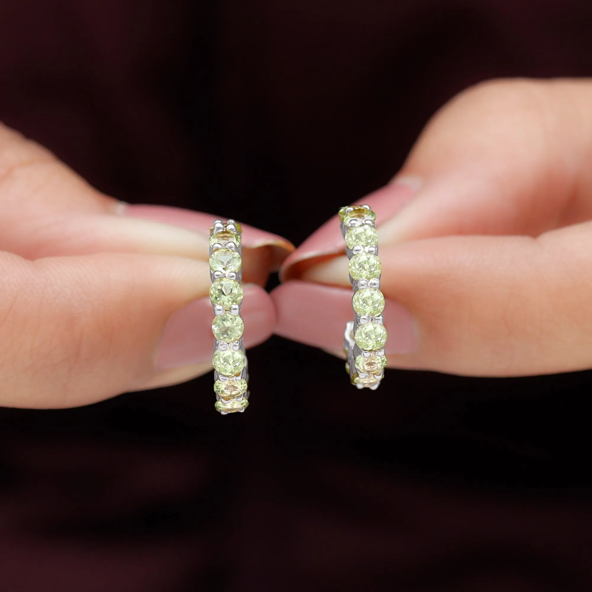 3 CT Round Shape Peridot J Hoop Earrings For Women