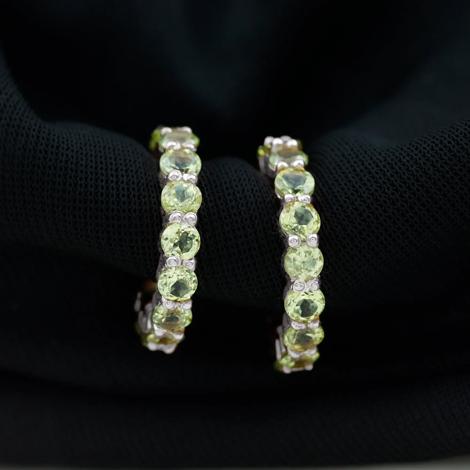 3 CT Round Shape Peridot J Hoop Earrings For Women