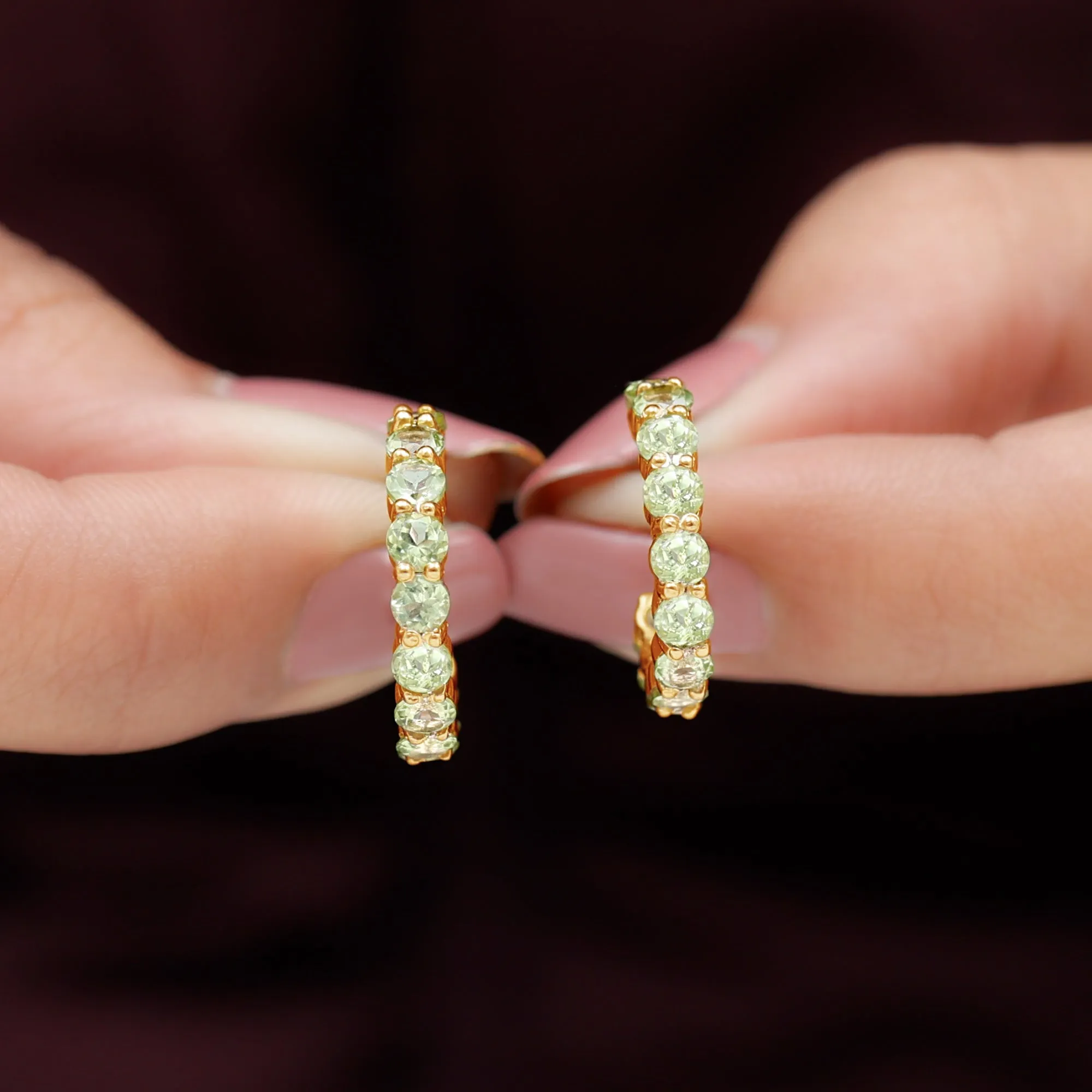 3 CT Round Shape Peridot J Hoop Earrings For Women
