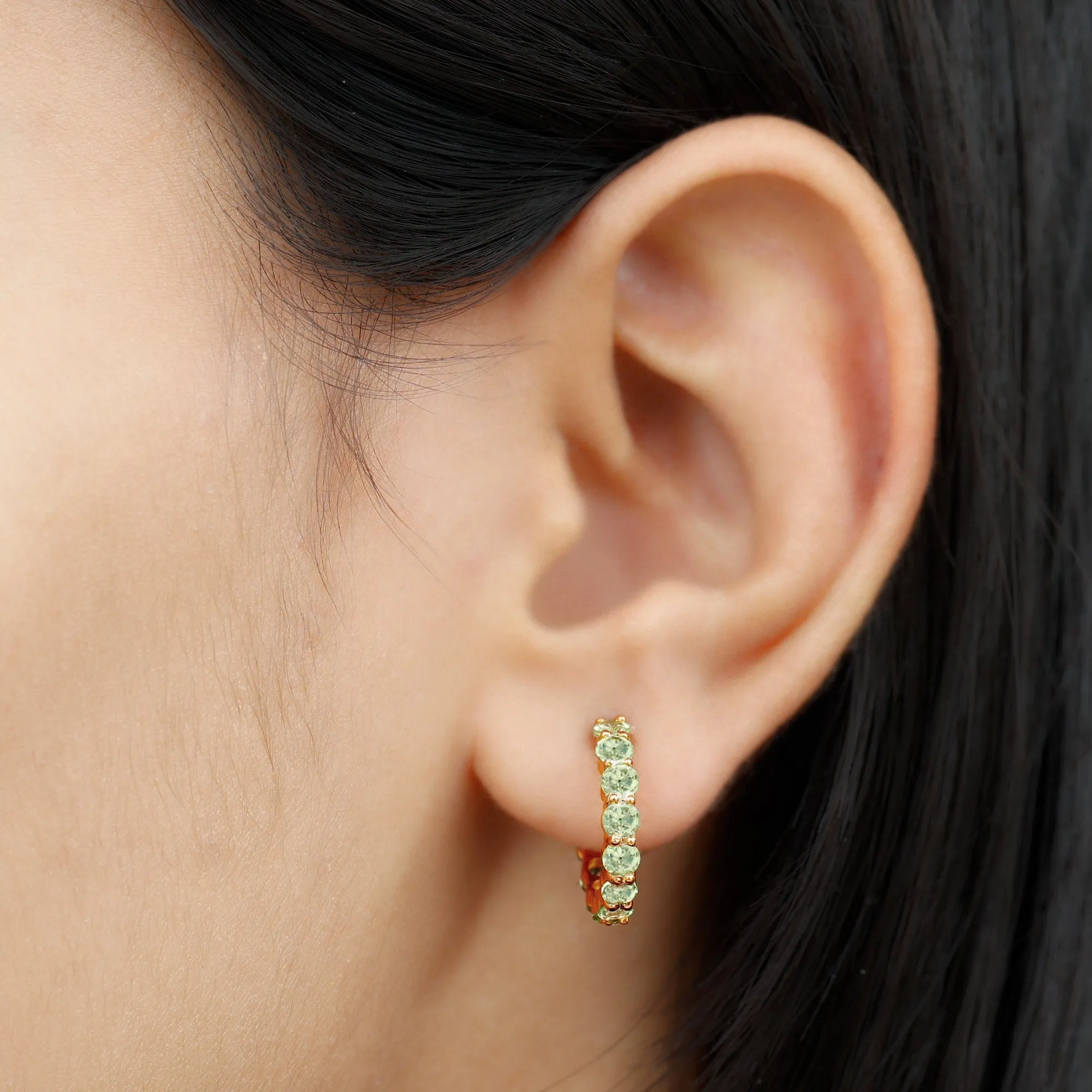 3 CT Round Shape Peridot J Hoop Earrings For Women