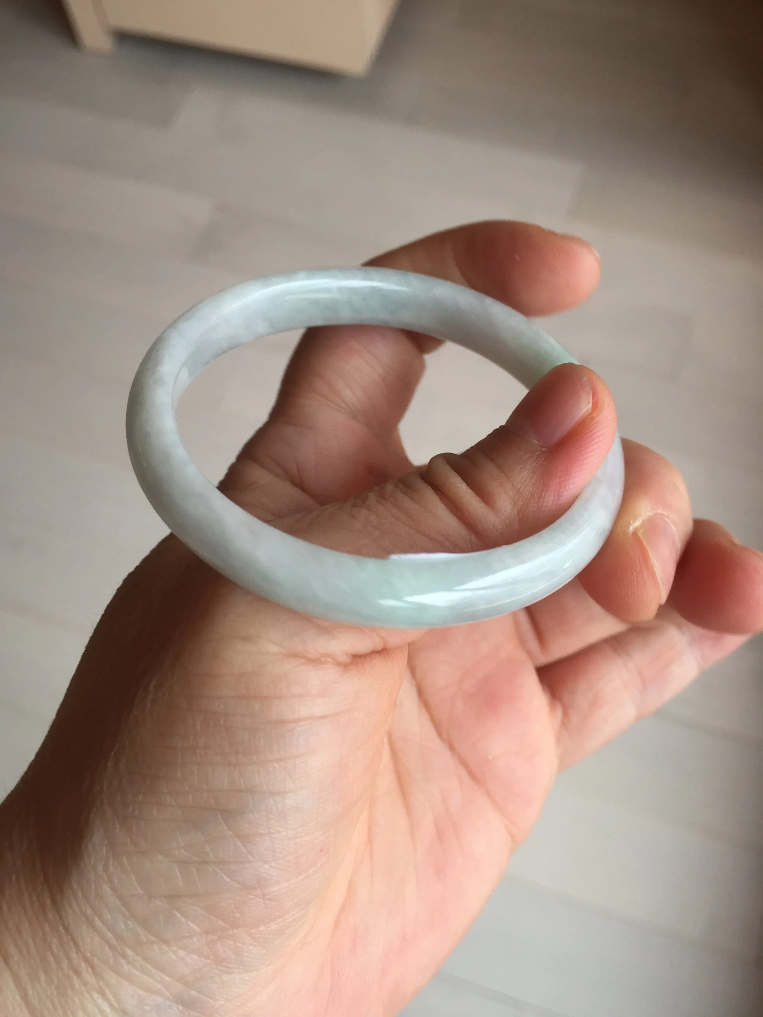 49mm Type A 100% Natural light green oval Jadeite Jade bangle BM71