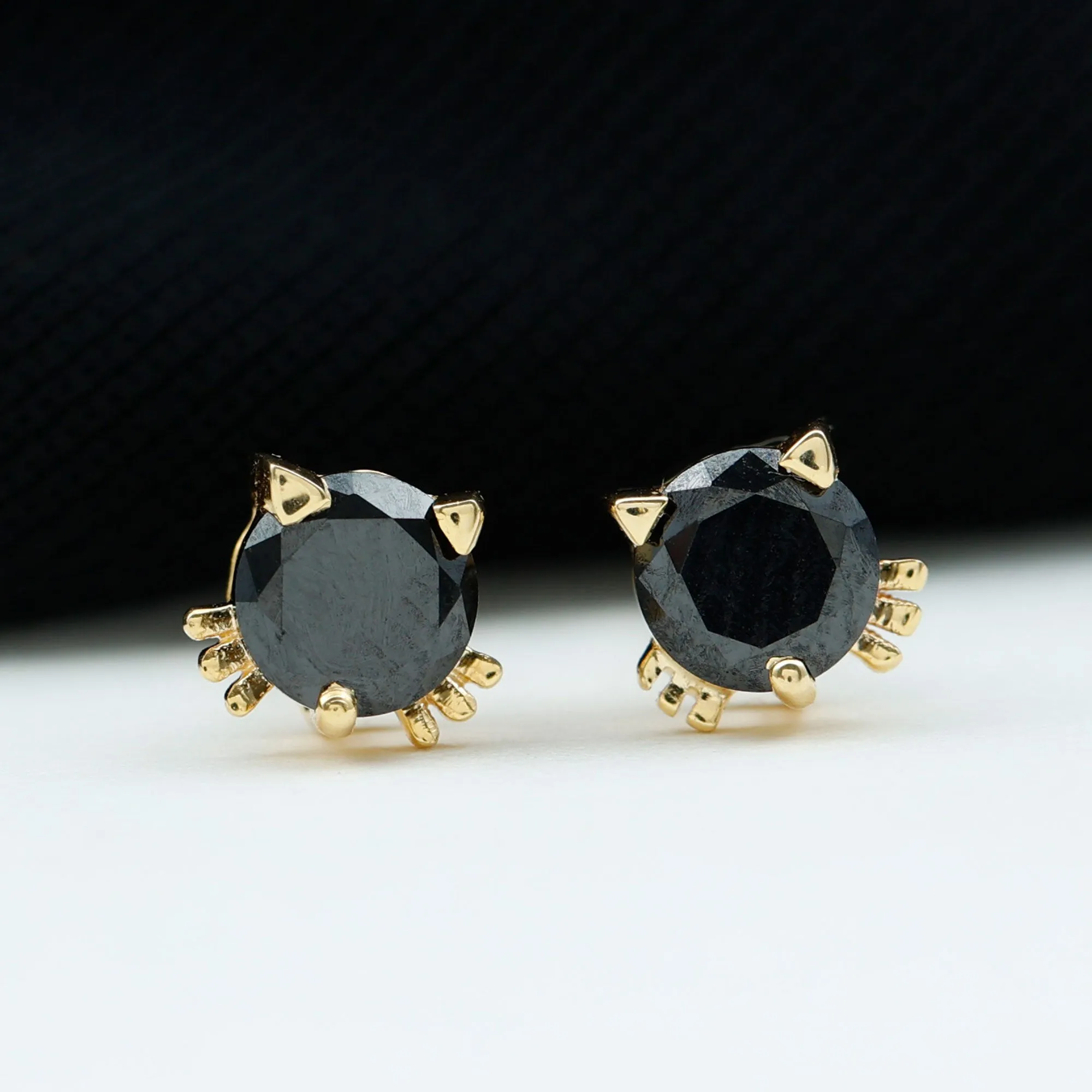 5 MM Round Lab Created Black Diamond Solitaire Cat Stud Earrings