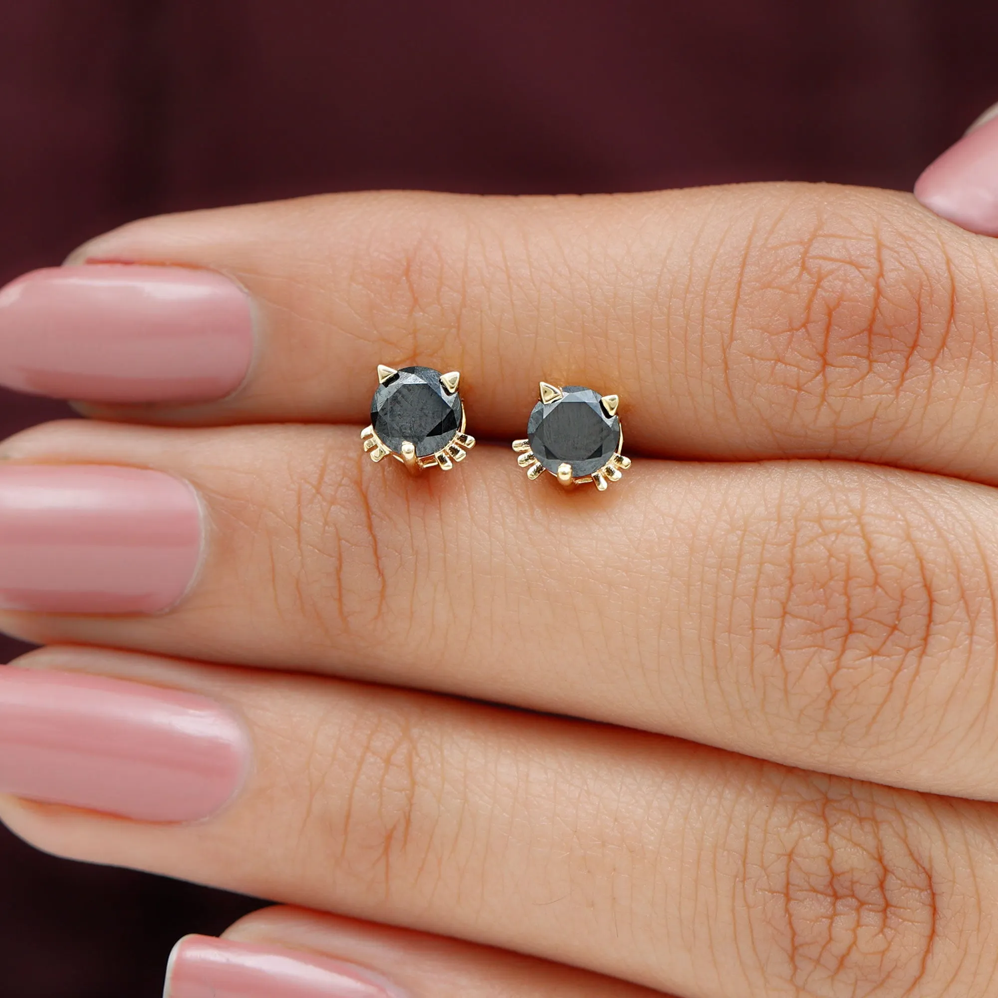 5 MM Round Lab Created Black Diamond Solitaire Cat Stud Earrings