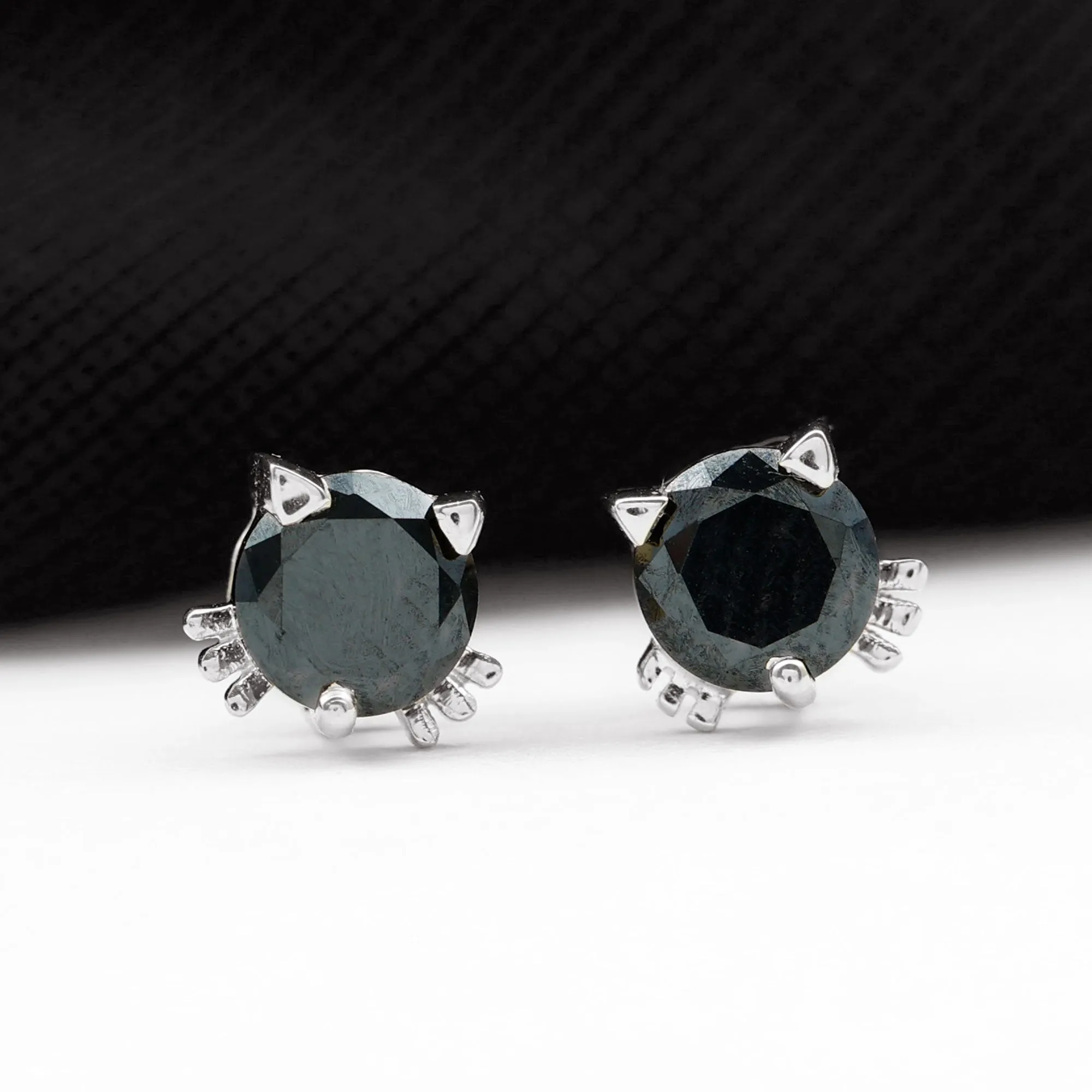 5 MM Round Lab Created Black Diamond Solitaire Cat Stud Earrings