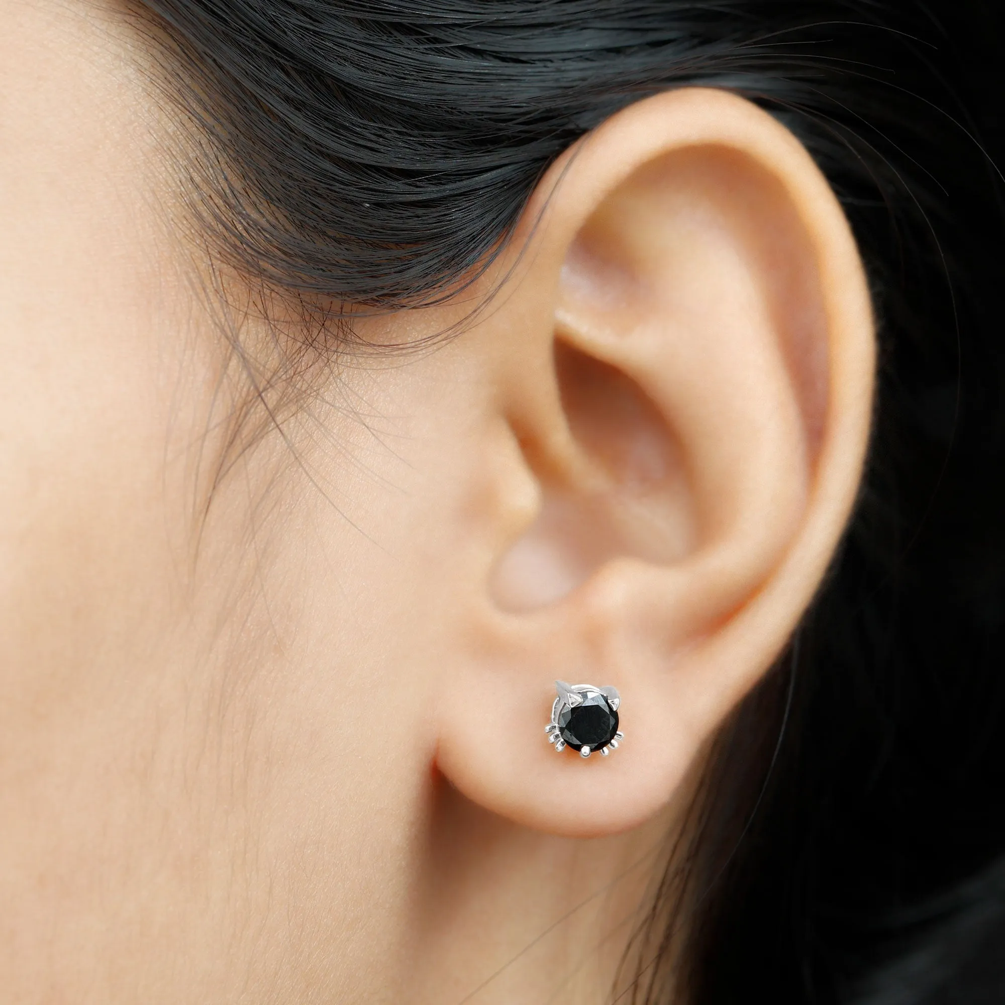 5 MM Round Lab Created Black Diamond Solitaire Cat Stud Earrings