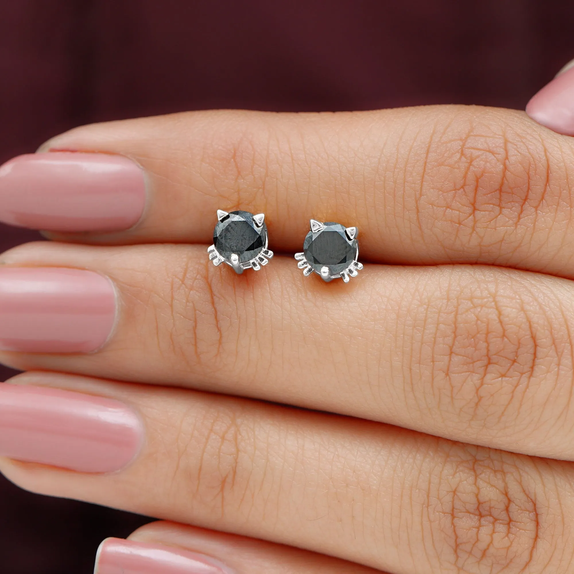 5 MM Round Lab Created Black Diamond Solitaire Cat Stud Earrings