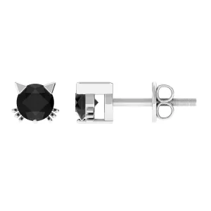 5 MM Round Lab Created Black Diamond Solitaire Cat Stud Earrings