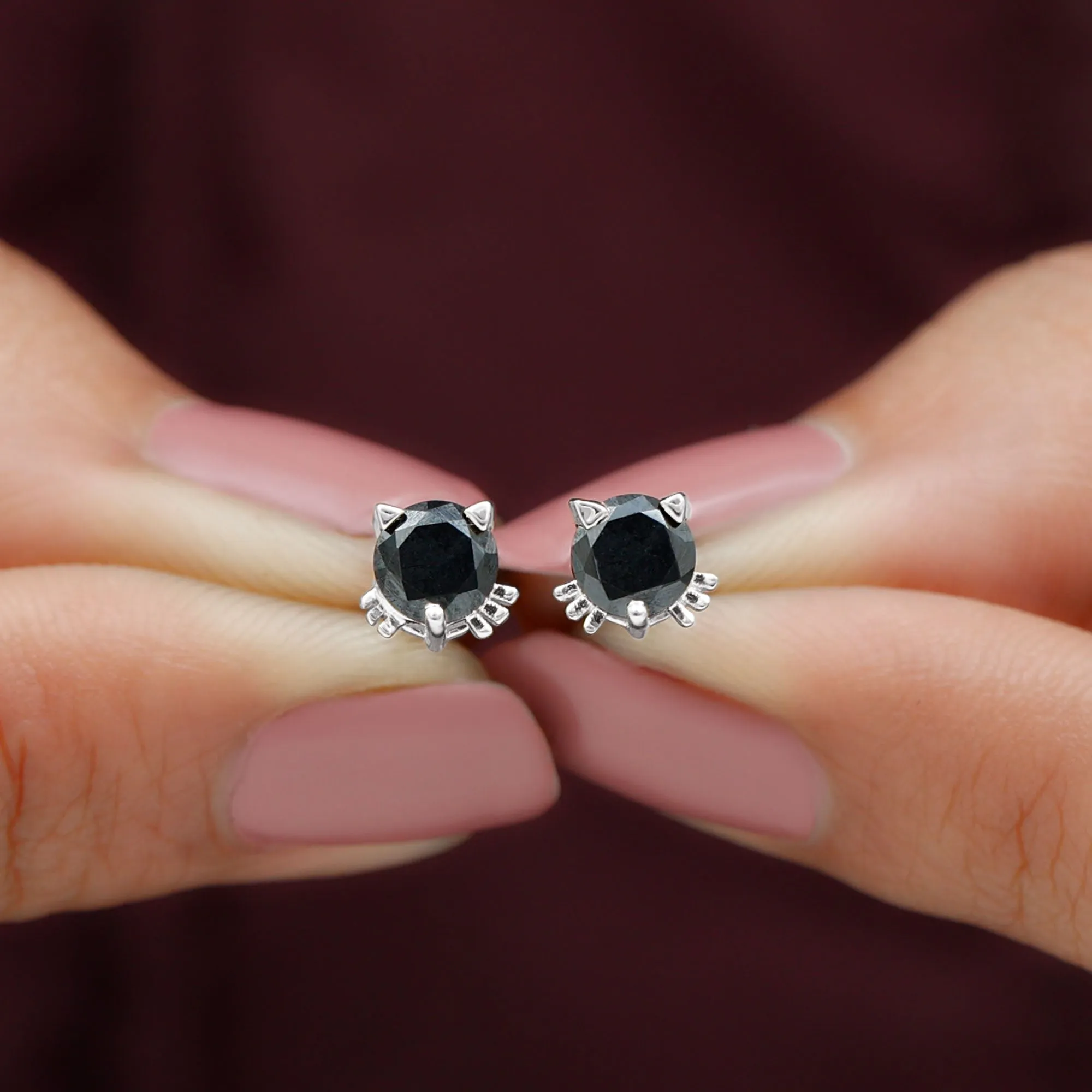 5 MM Round Lab Created Black Diamond Solitaire Cat Stud Earrings