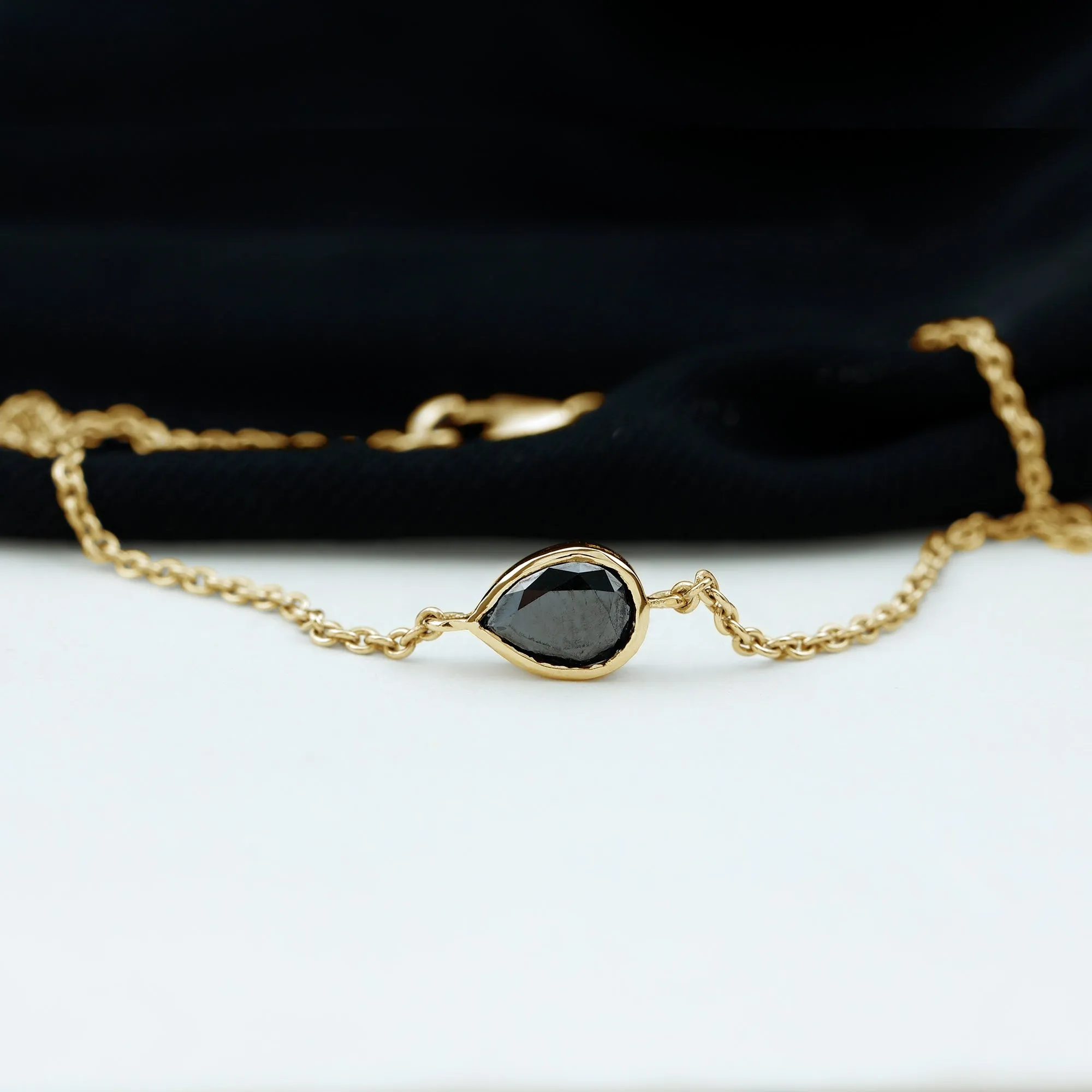 5X7 MM Bezel Set Pear Cut Solitaire Black Diamond Chain Bracelet