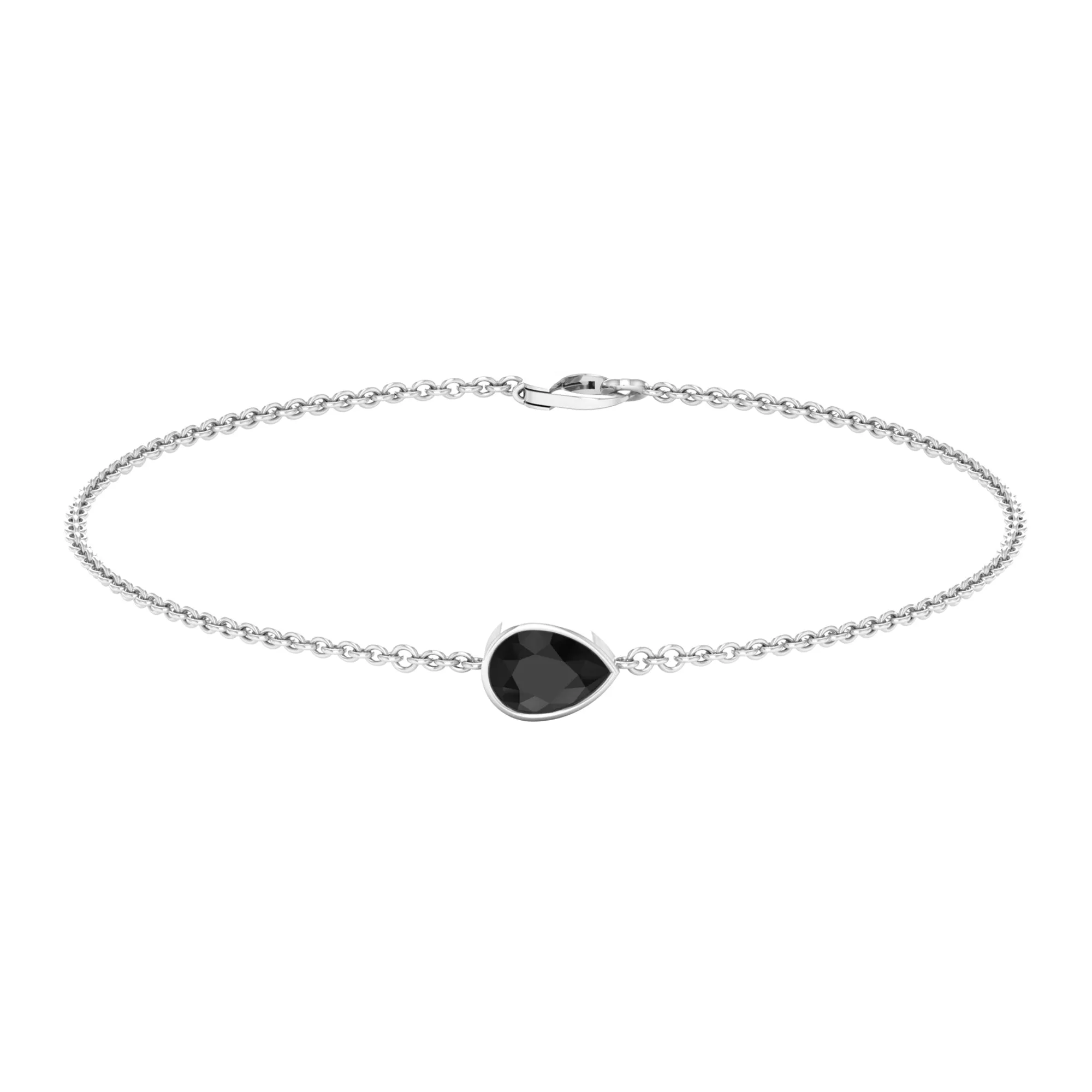 5X7 MM Bezel Set Pear Cut Solitaire Black Diamond Chain Bracelet