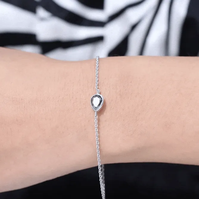 5X7 MM Bezel Set Pear Cut Solitaire Black Diamond Chain Bracelet