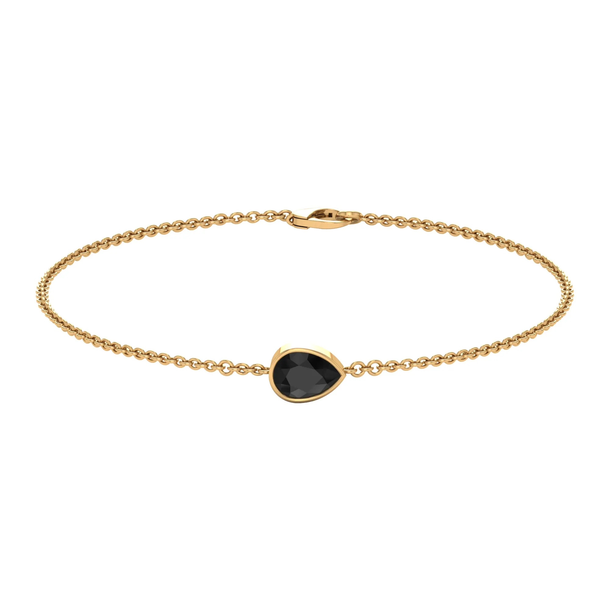 5X7 MM Bezel Set Pear Cut Solitaire Black Diamond Chain Bracelet