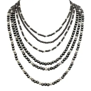 6 Layered Pearl & Navajo Pearl Necklace