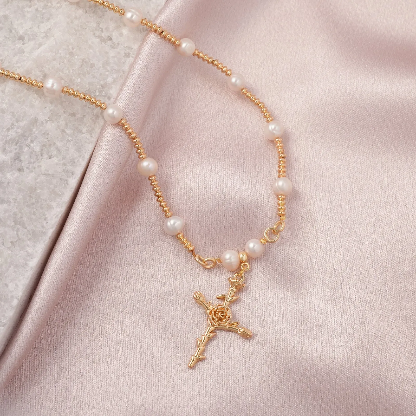 7.5-8mm Pearl Personalized Birthday Flower Pendant Necklace