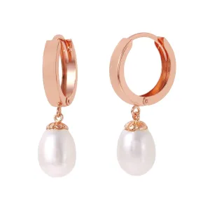 8 Carat 14K Solid Rose Gold Pearl Drop Hoop Earrings