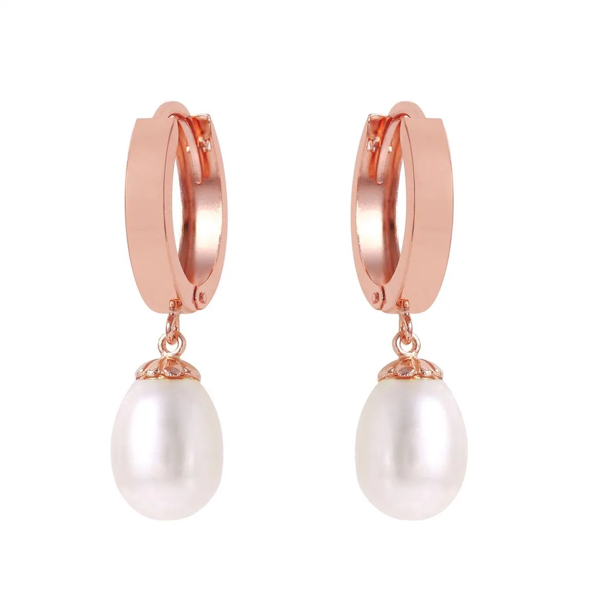 8 Carat 14K Solid Rose Gold Pearl Drop Hoop Earrings
