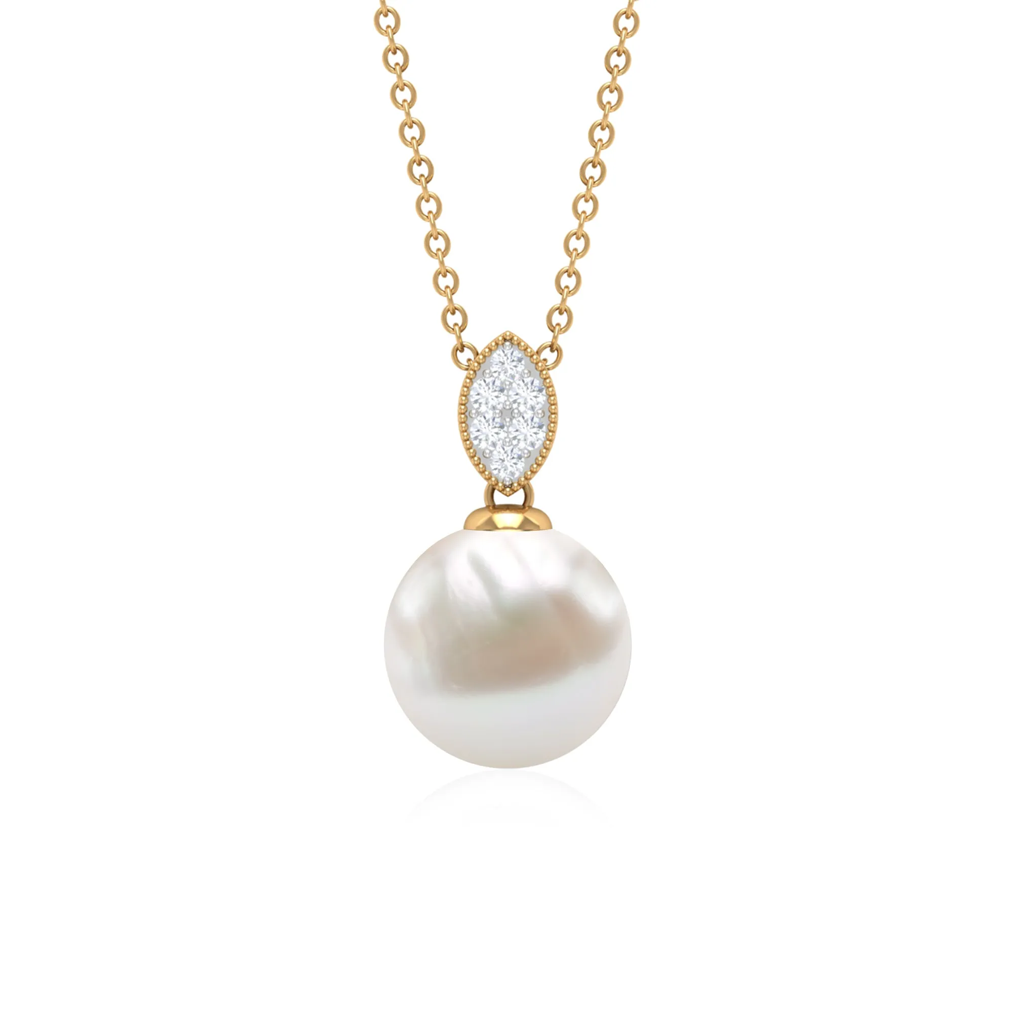 8 CT Marquise Shape Minimal Pendant with Freshwater Pearl Drop and Diamond
