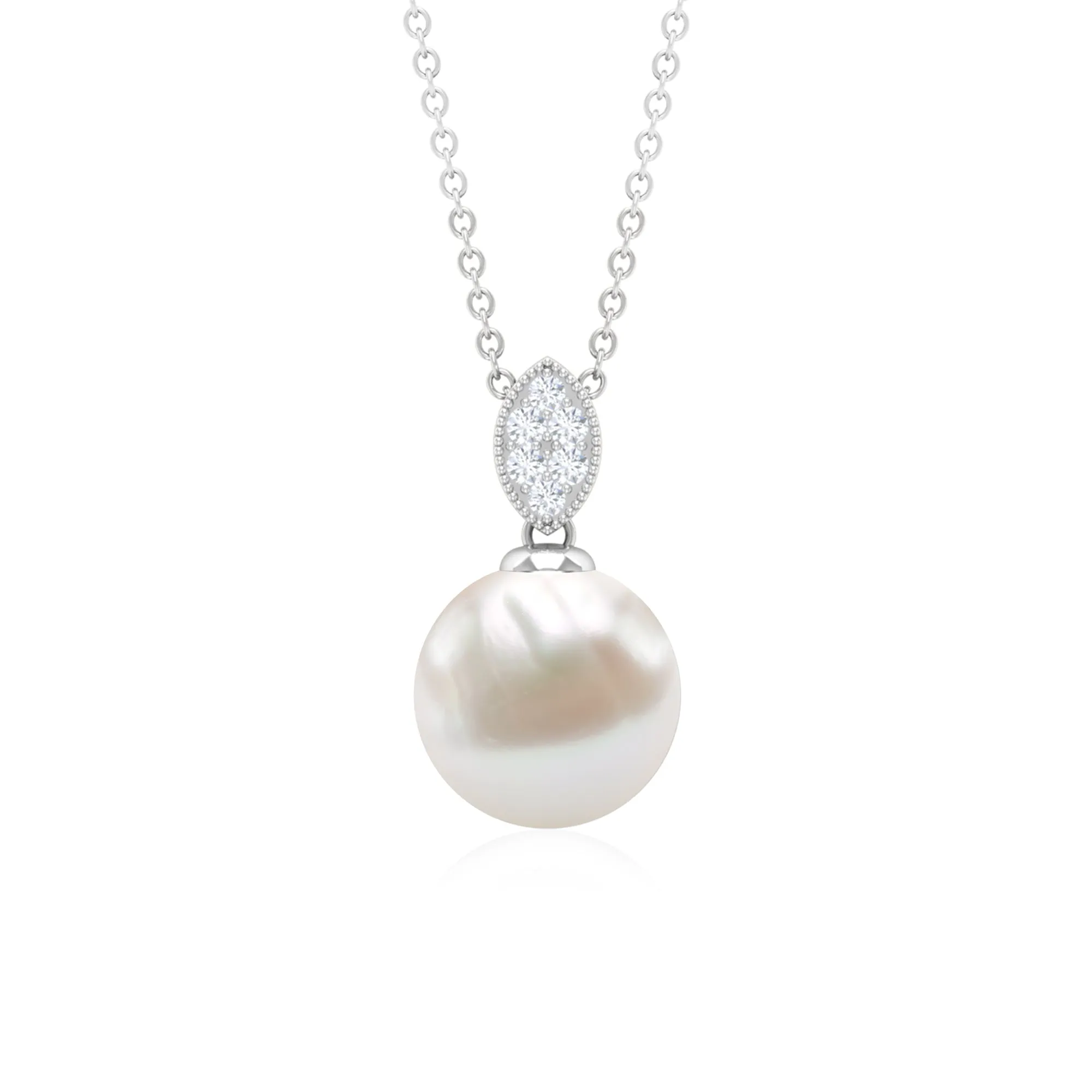 8 CT Marquise Shape Minimal Pendant with Freshwater Pearl Drop and Diamond