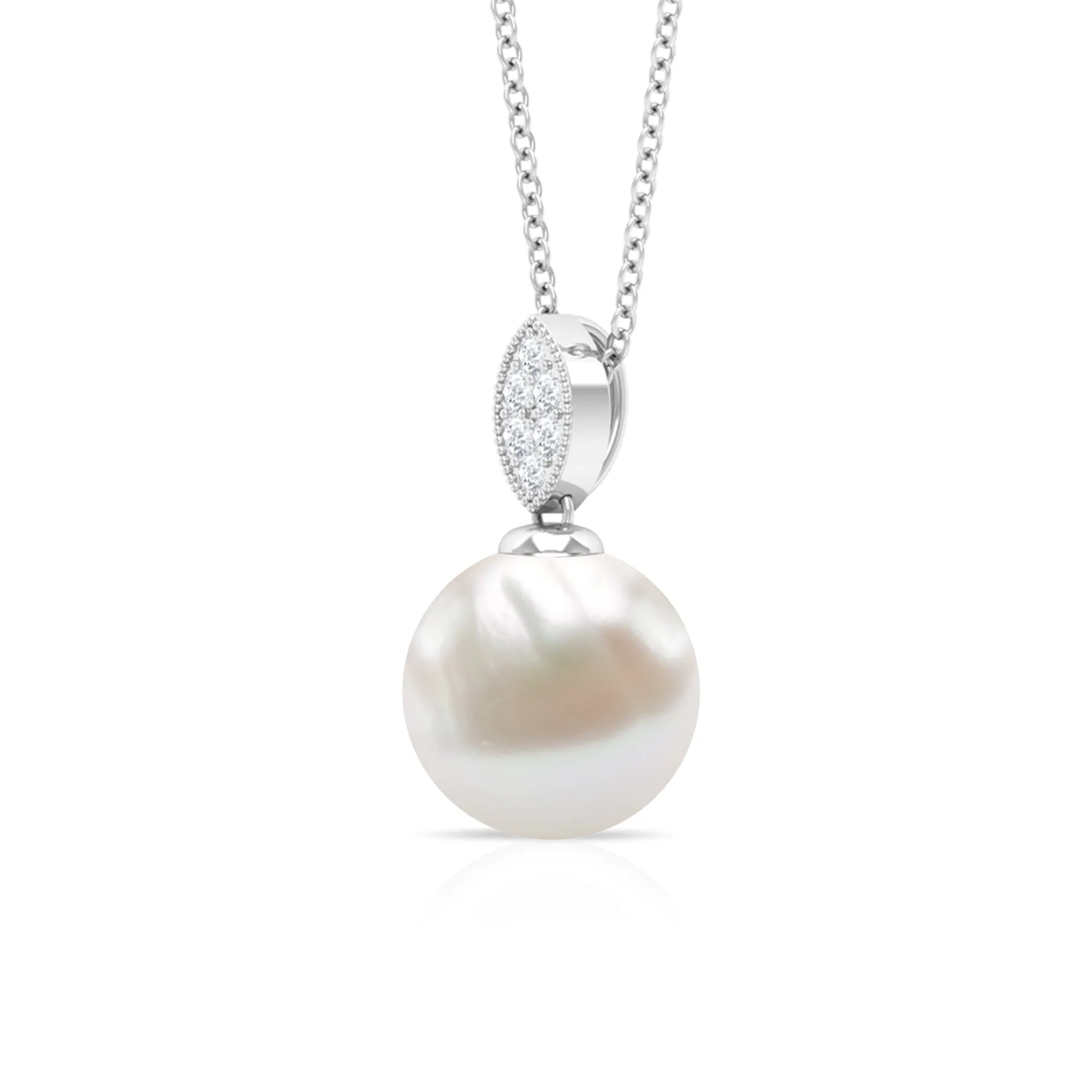 8 CT Marquise Shape Minimal Pendant with Freshwater Pearl Drop and Diamond