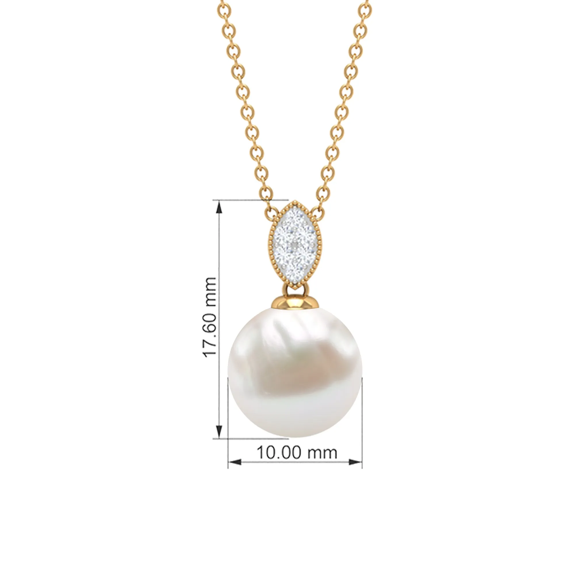 8 CT Marquise Shape Minimal Pendant with Freshwater Pearl Drop and Diamond