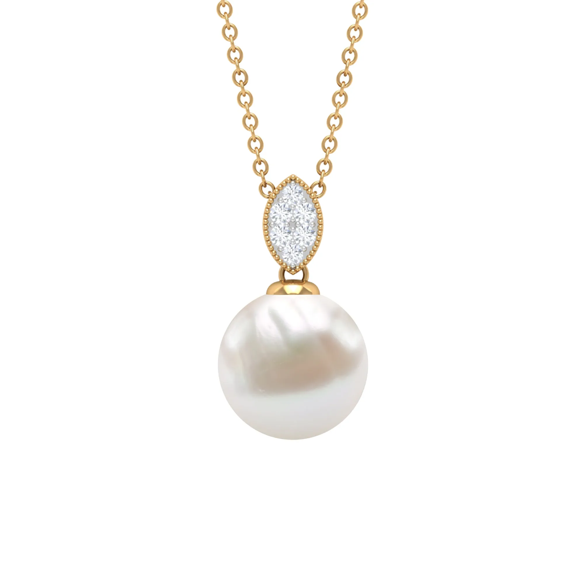 8 CT Marquise Shape Minimal Pendant with Freshwater Pearl Drop and Diamond