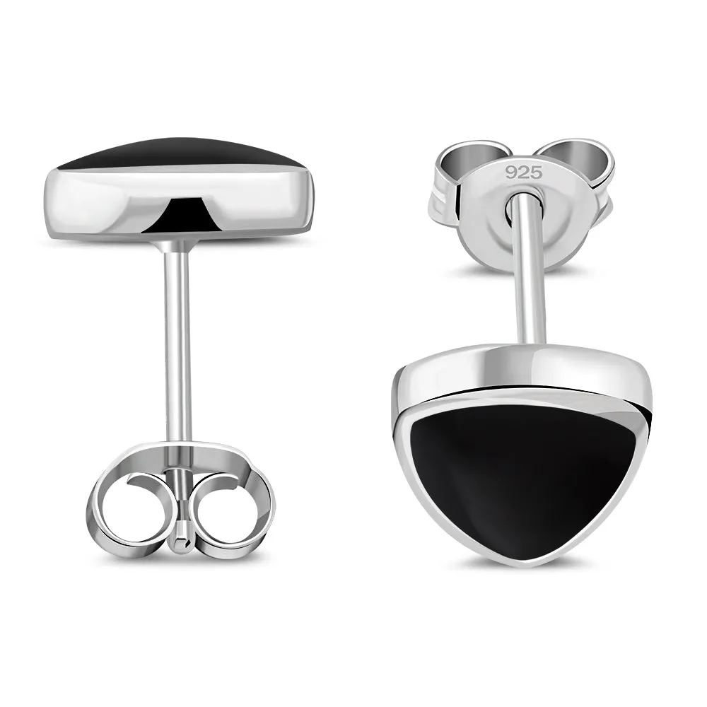 9.00mm | Black Onyx Reuleaux Triangle Silver Stud Earrings