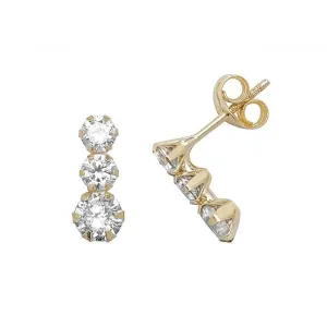 9ct Yellow Gold 3 Stones Zirconia Stud Earrings ES375