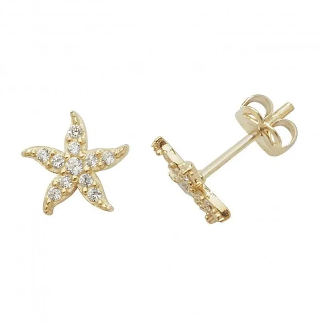 9ct Yellow Gold Zirconia Fishstar Stud Earrings ES459