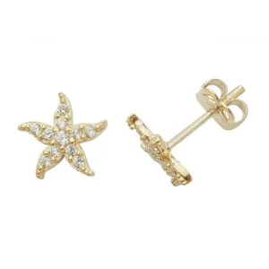 9ct Yellow Gold Zirconia Fishstar Stud Earrings ES459