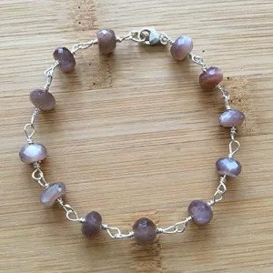 AAA   Rare Quality Chocolate Moonstone Bracelet, Sterling Silver PlatedWire Wrapped Bracelet, Moonstone Jewelry, Brown Gemstone Stacking Bracelet, Beaded Bracelet 6.5mm Code- WAR2872