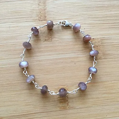 AAA   Rare Quality Chocolate Moonstone Bracelet, Sterling Silver PlatedWire Wrapped Bracelet, Moonstone Jewelry, Brown Gemstone Stacking Bracelet, Beaded Bracelet 6.5mm Code- WAR2872