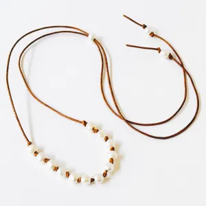 Adjustable Pearl and Leather Cord Necklace - WS