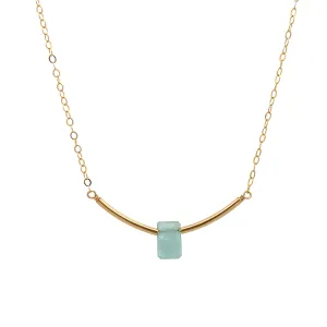 aquamarine baguette gold bar necklace