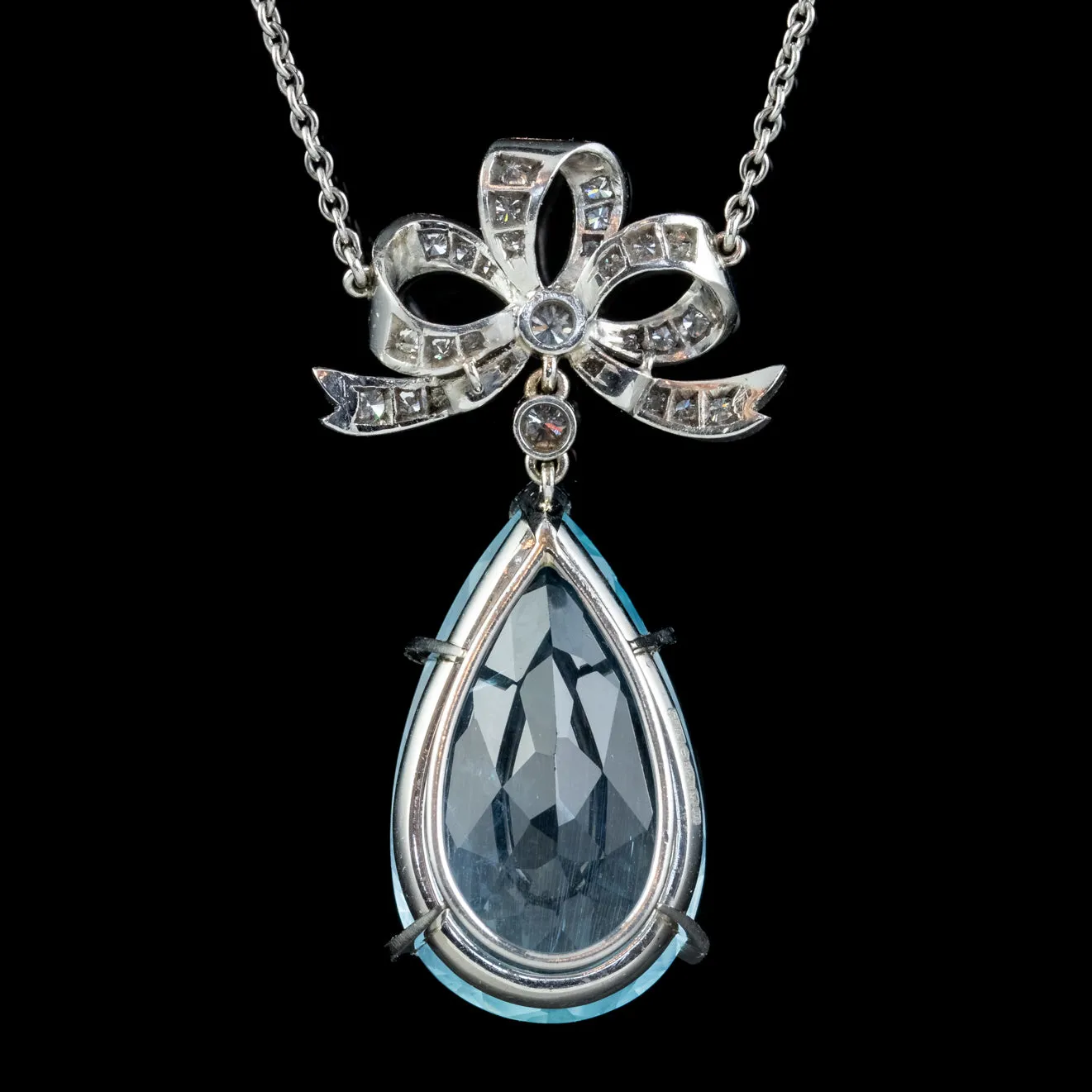 Aquamarine Diamond Pendant Lavaliere Necklace Platinum 20Ct Pear Cut Aqua