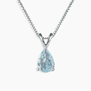 Aquamarine Pear Shape Pendant Necklace - 925 Sterling Silver