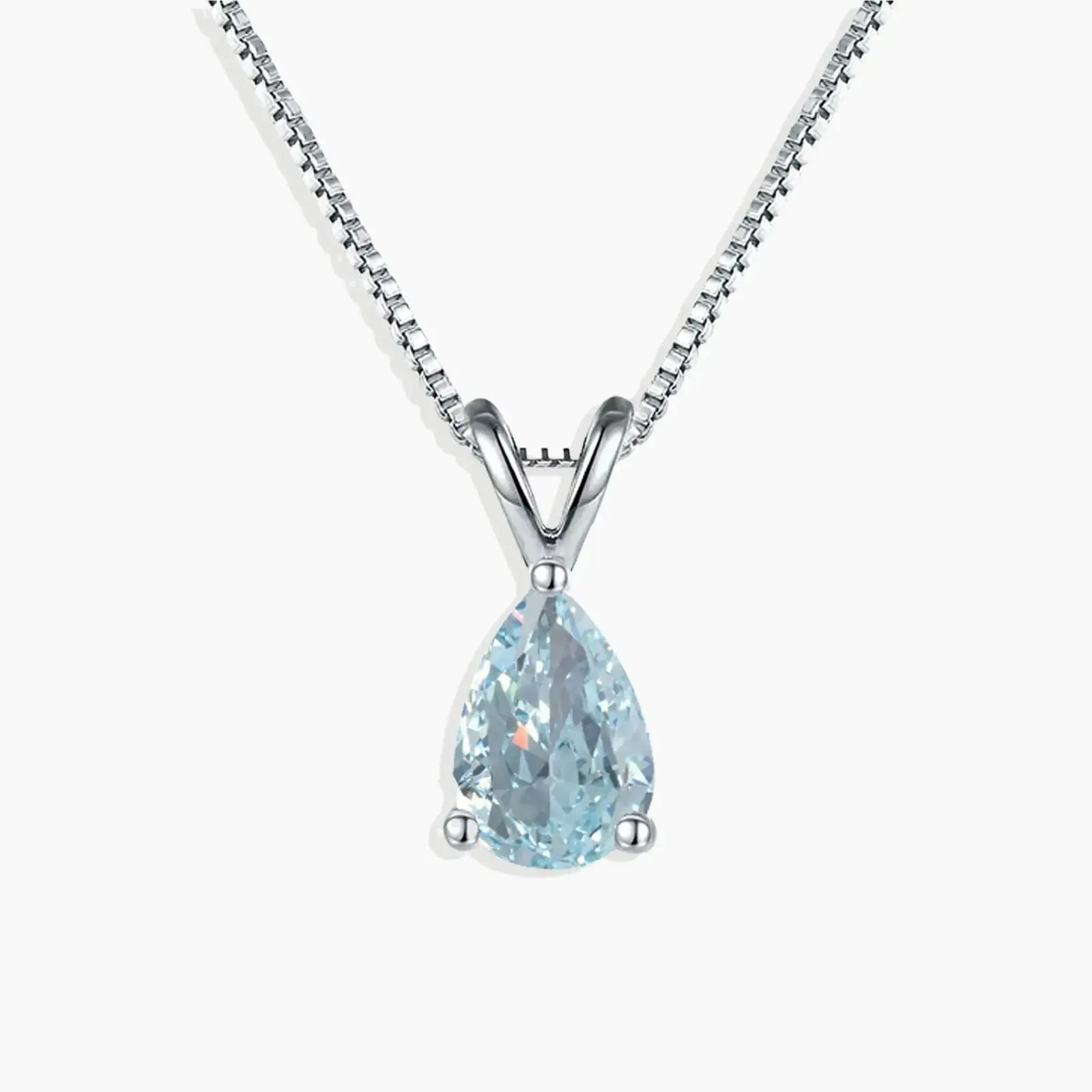 Aquamarine Pear Shape Pendant Necklace - 925 Sterling Silver