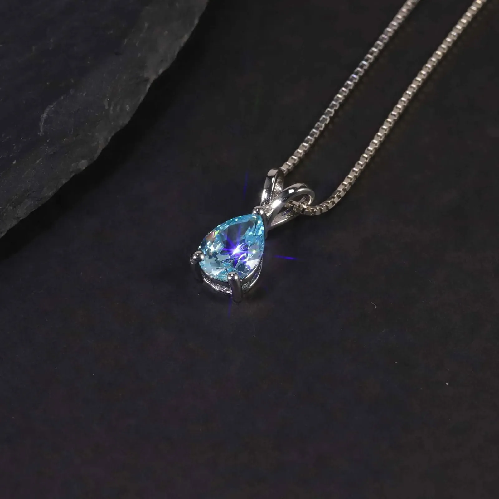 Aquamarine Pear Shape Pendant Necklace - 925 Sterling Silver