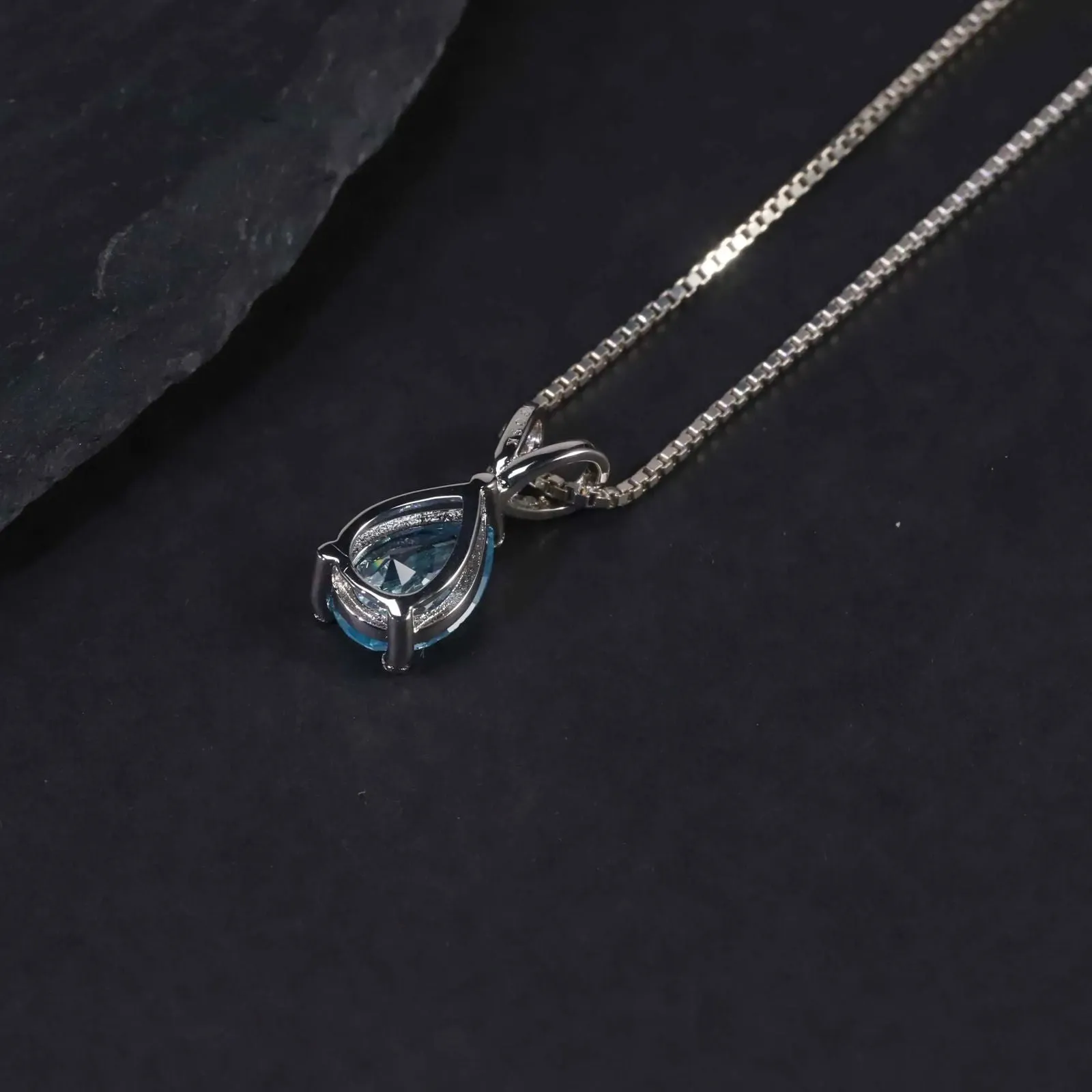 Aquamarine Pear Shape Pendant Necklace - 925 Sterling Silver