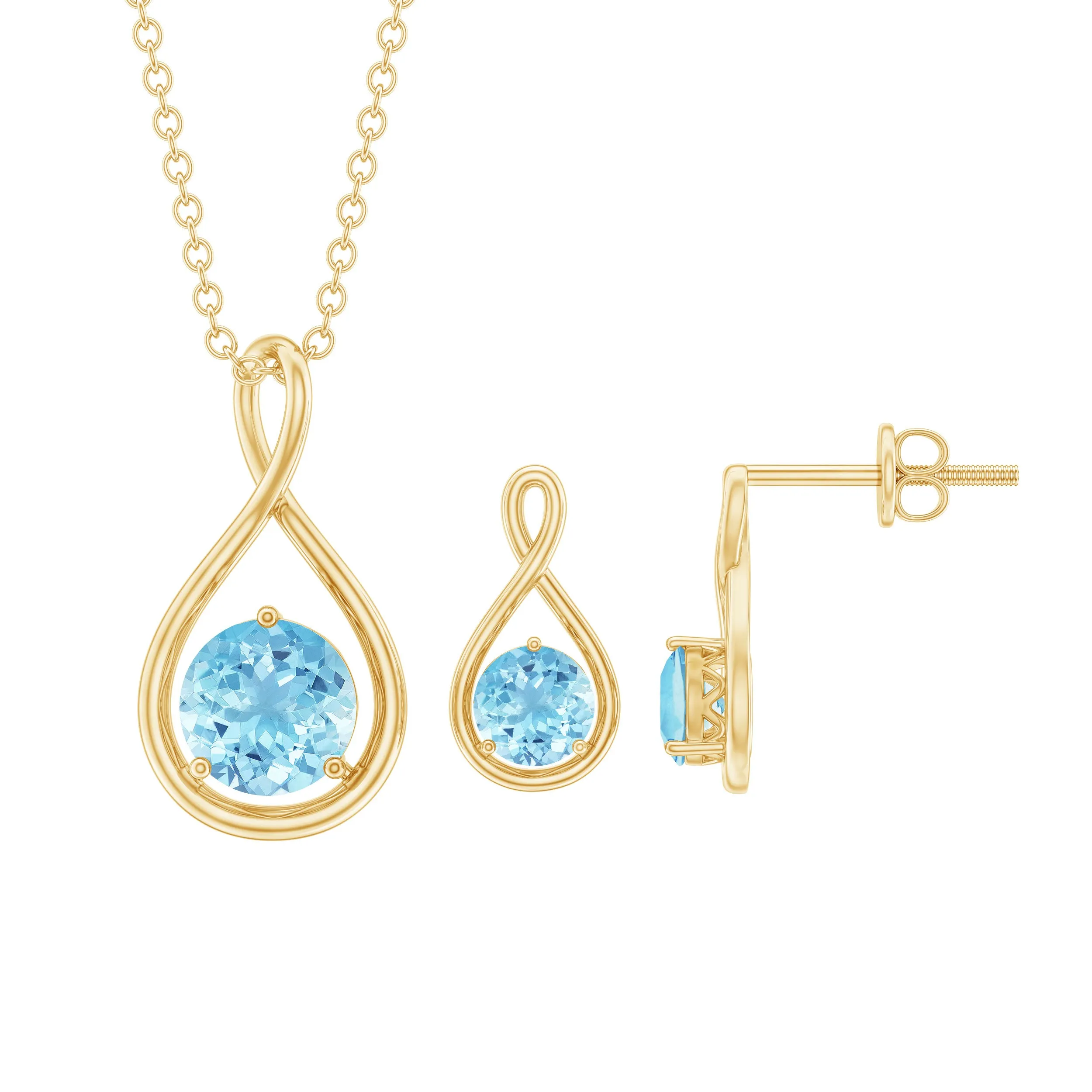 Aquamarine Solitaire and Gold Infinity Jewelry Set
