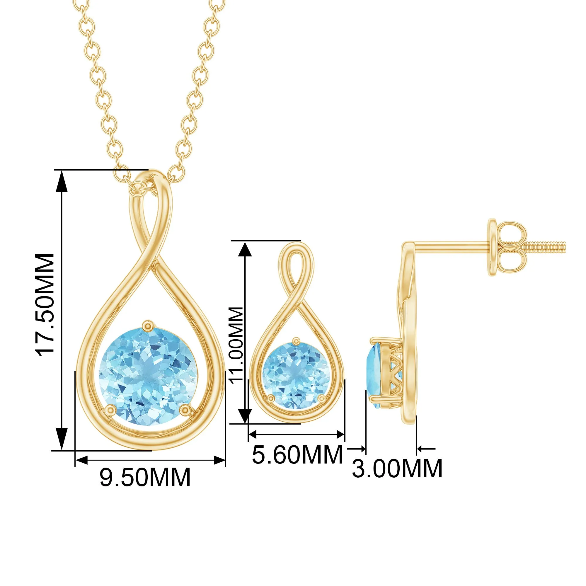 Aquamarine Solitaire and Gold Infinity Jewelry Set