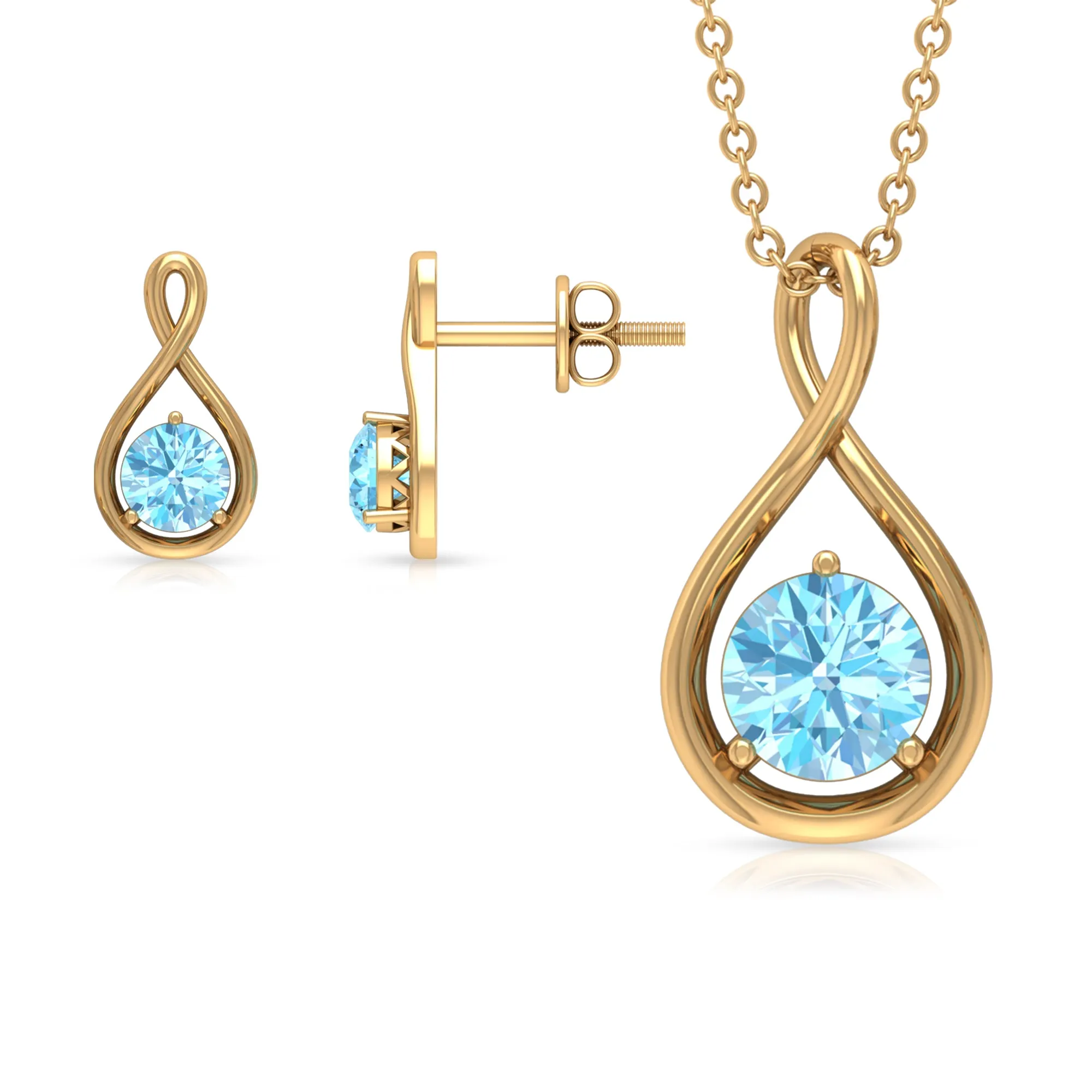 Aquamarine Solitaire and Gold Infinity Jewelry Set