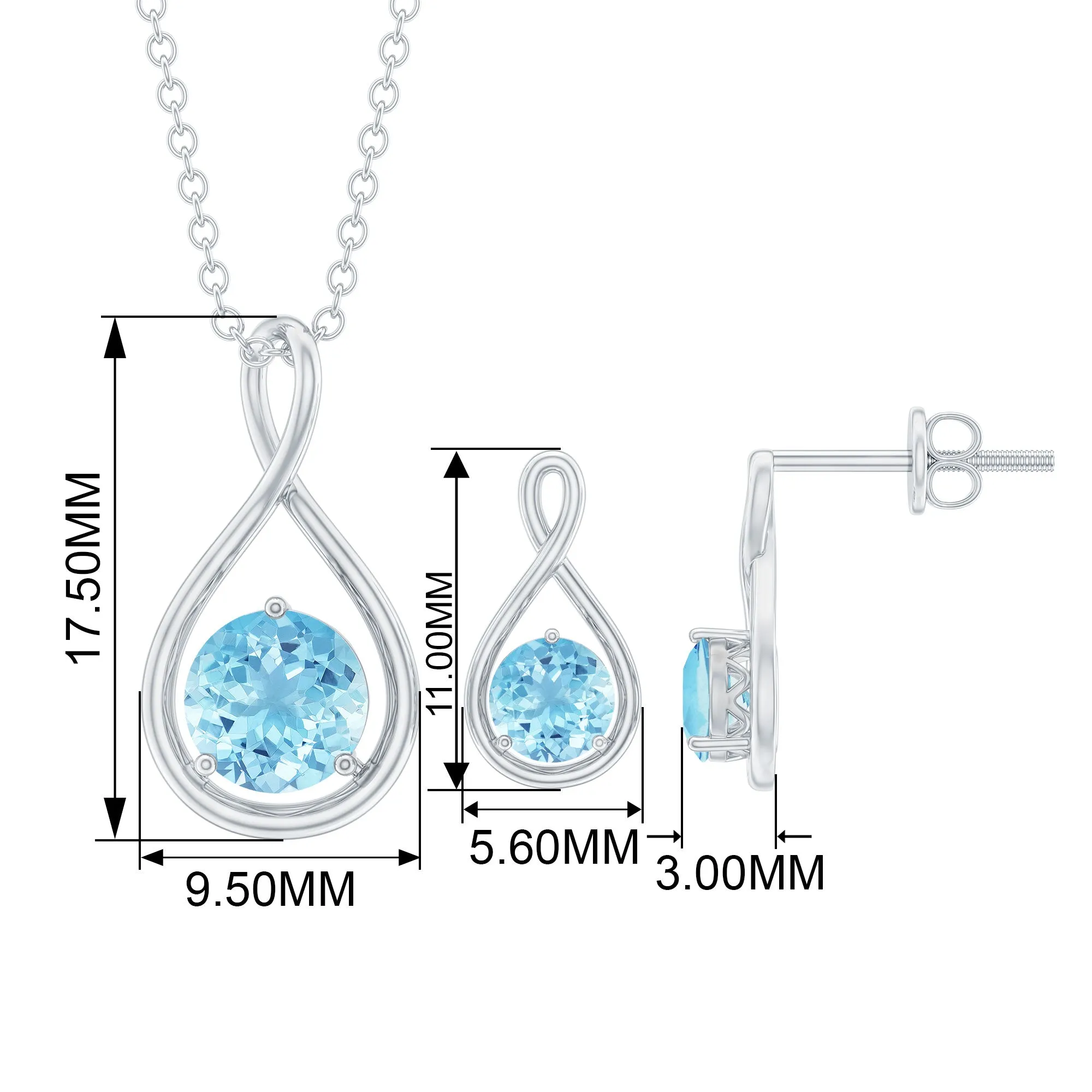 Aquamarine Solitaire and Gold Infinity Jewelry Set