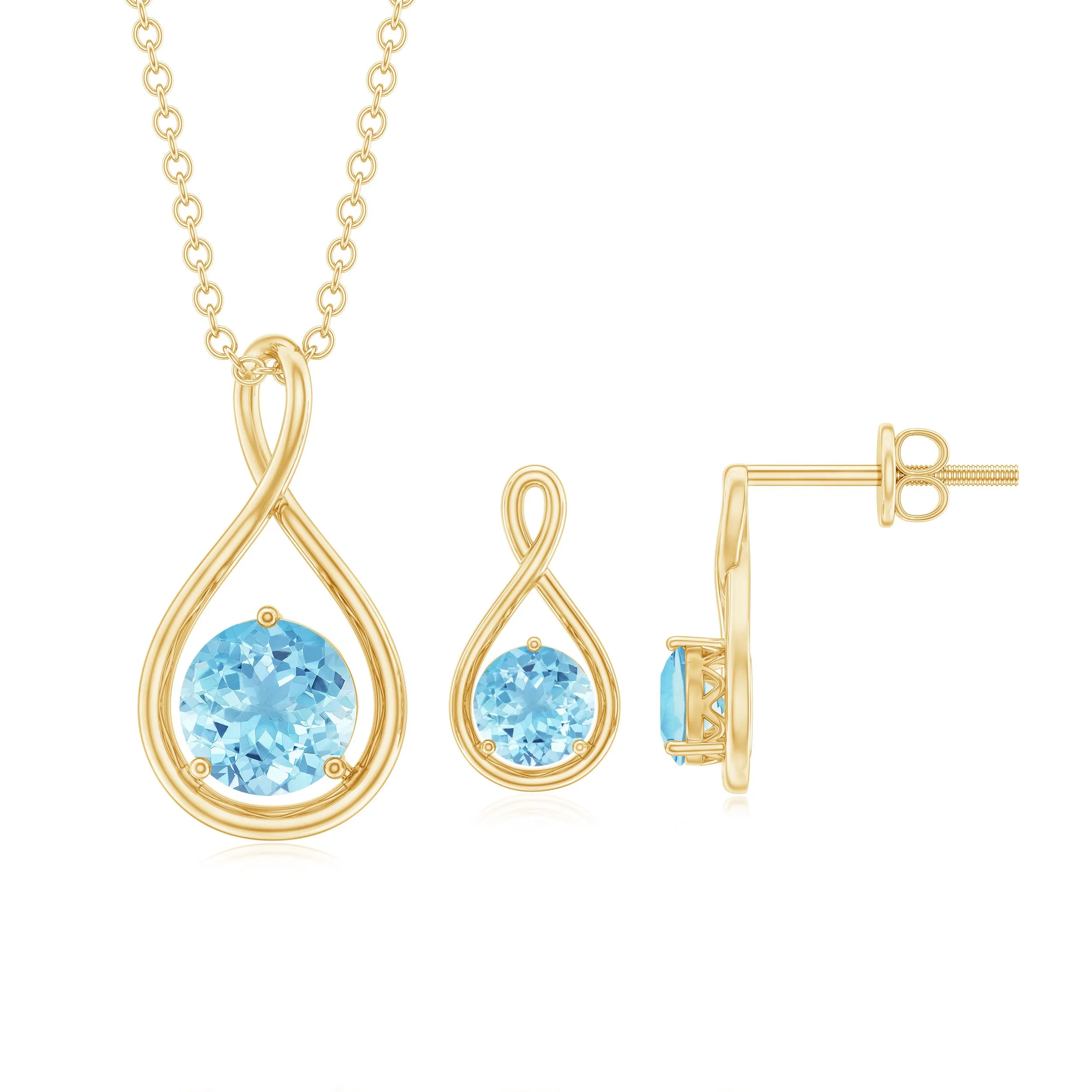 Aquamarine Solitaire and Gold Infinity Jewelry Set