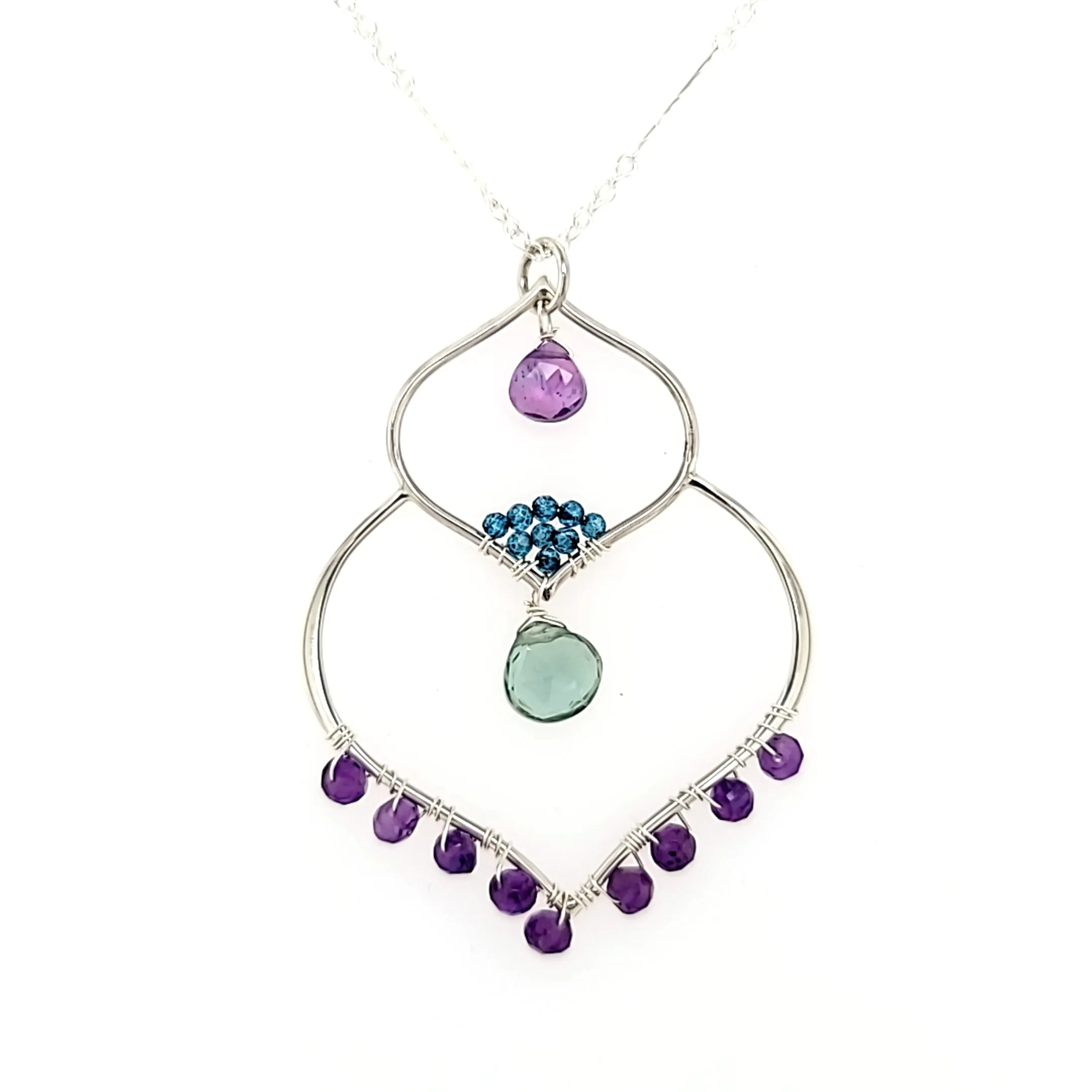 AVF Silver Moroccan Inspired Amethyst, Grandidierite & Blue Quartz Necklace (SI3690)