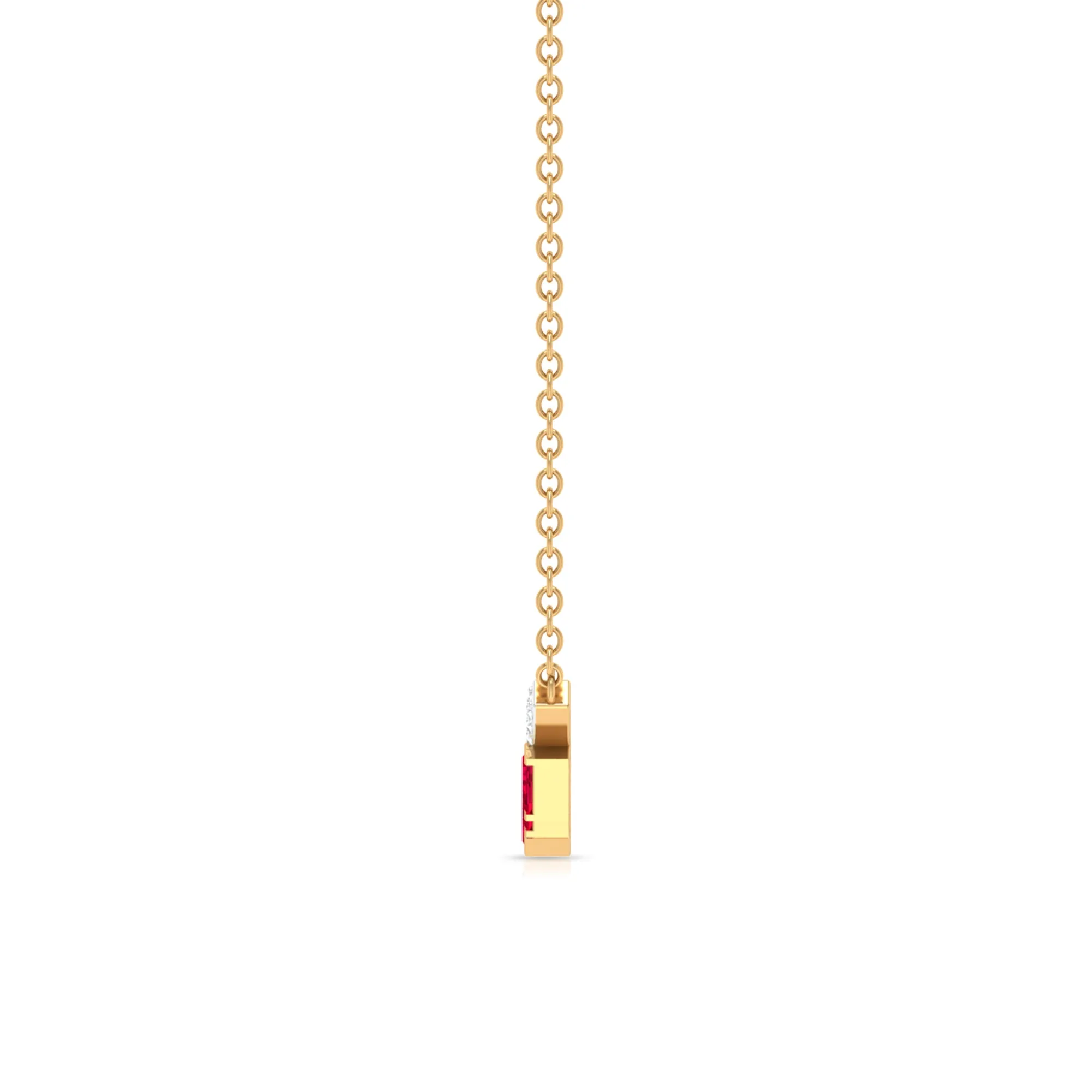 Baguette Cut Ruby Cluster Necklace with Diamond Curved Bar