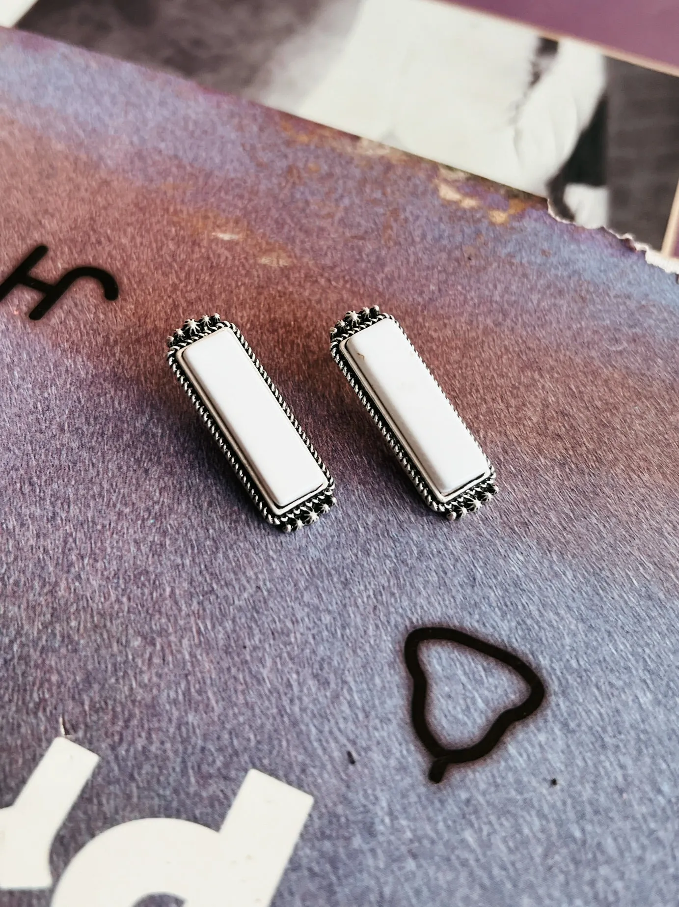 Bar White Turquoise Stud Earrings