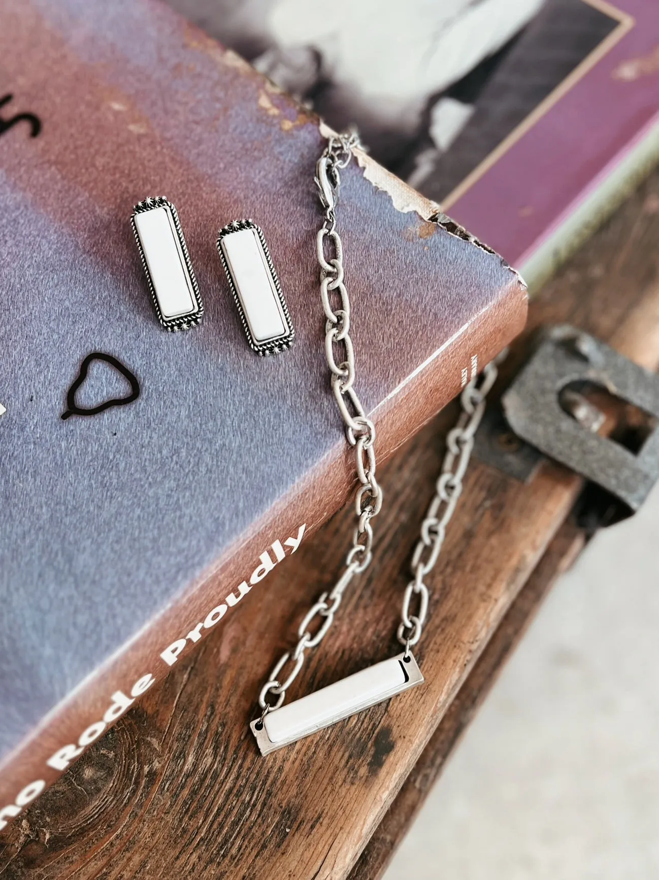 Bar White Turquoise Stud Earrings