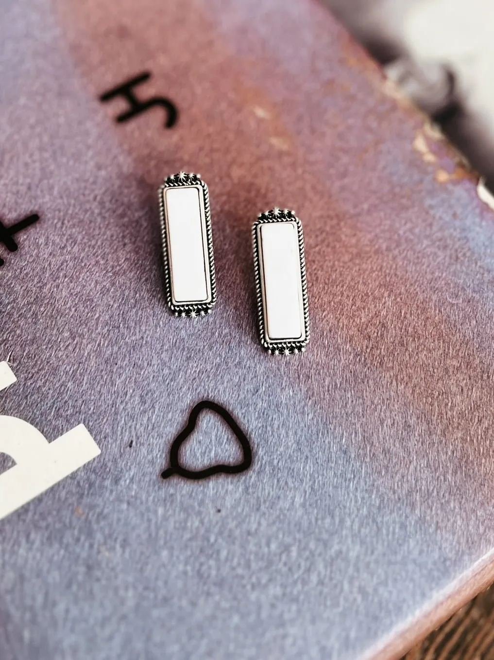 Bar White Turquoise Stud Earrings